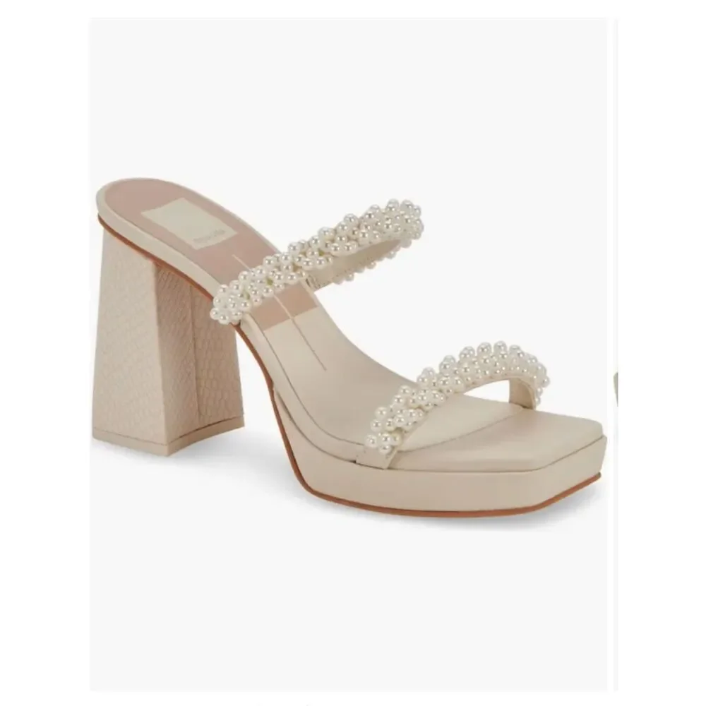 Dolce Vita Ariele Imitation Pearl Embellished Cream Platform Heel Sandals 11